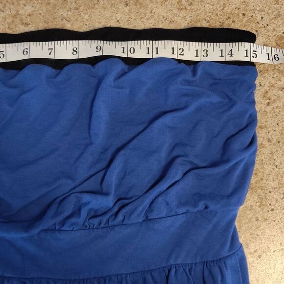 Y2K Guess Dark Blue Black Trim Strapless Blouson Mini Tube Dress Large - Picture 10 of 12